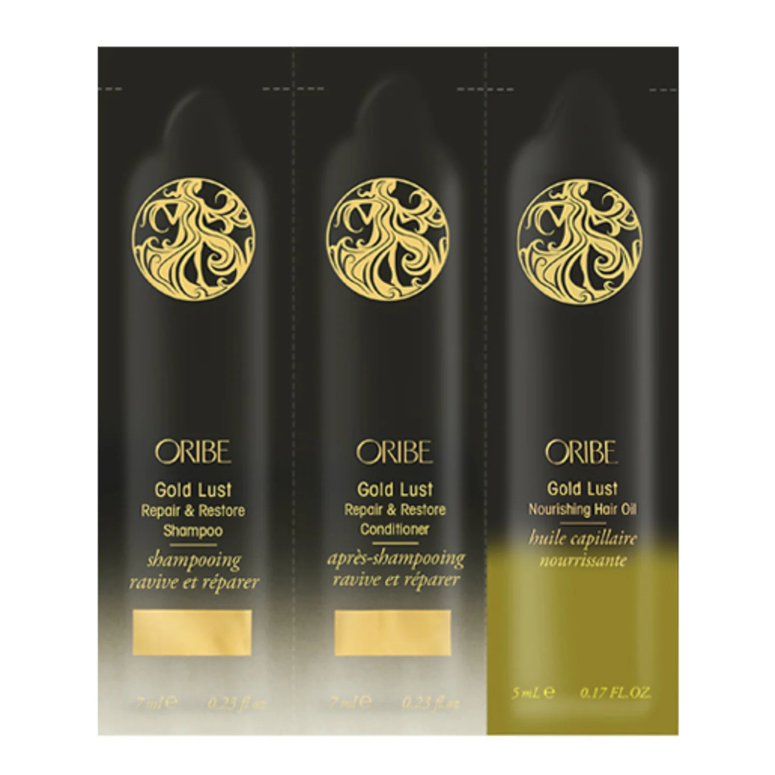 Gold Lust Shampoo, Conditioner & Oil Packette